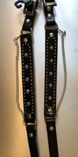 NEW! Leather Boot Chains Bracelets - Black - Buckle Fastener - Silver Studs  USA