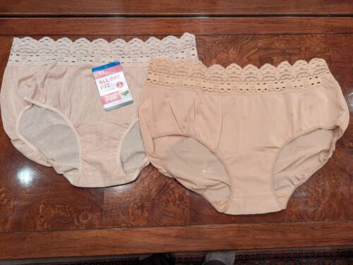 2 NWT Olga All Day Fit Women's Microfiber Secret Hug 2 Beige Hipsters XL /8