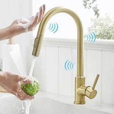 Sensor Touch Kitchen Sink Faucet Brushed Gold with Pull Down Sprayer Stainless