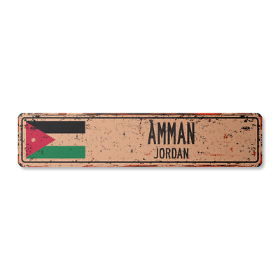 AMMAN JORDAN Vintage Street Sign Jordanian flag city country road wall rustic