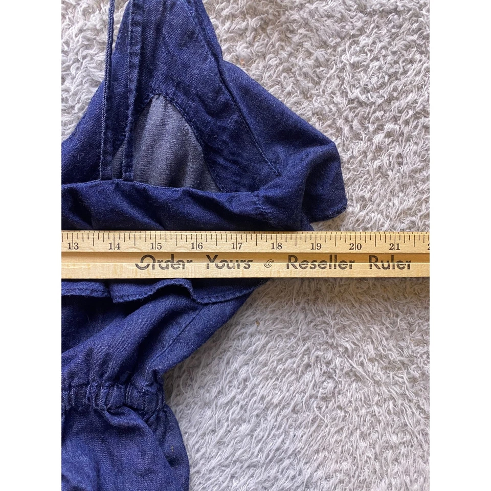 Vestido para casa de muñecas para mujer grande con volantes solero con tiras coqueto espagueti denim azul Foto 4 de 4