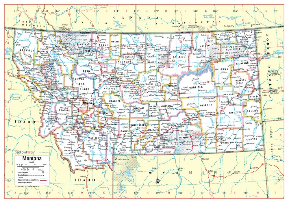 Montana State Wall Map Large Print Poster - Paper 34