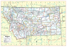 Montana State Wall Map Large Print Poster - Laminated 34"x24"