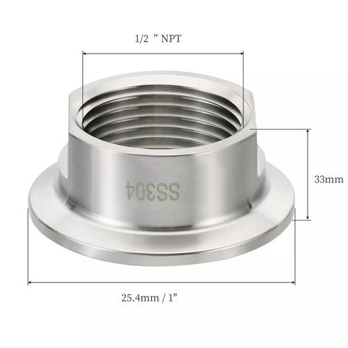 1-Inch TC Tri Clamps Adaptor, Tri-Clover Fittings to NPT 1/2" Female, 25.4mm - Picture 2 of 6