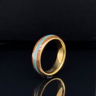 Unisex 6mm Gold tungsten Ring Koa Wood & Blue Opal Inlay Durable Engraving Band