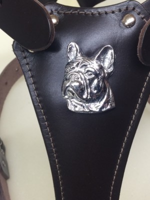 Leather dog harness for French bulldog