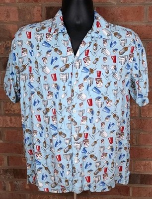 Rowdy Gentleman Hawaiian Shirt Medium Blue Bad Advice Button Up Short Sleeve