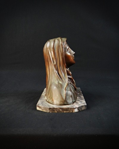 Oscar Ruffony (1874-1946) Büste Jungfrau Maria Tränenregel auf Marmor Art Dé - Bild 6 von 12