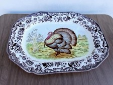 LARGE SPODE WOODLAND WILD TURKEY PLATTER WITH GRAVY WELL ENGLAND UNUSED