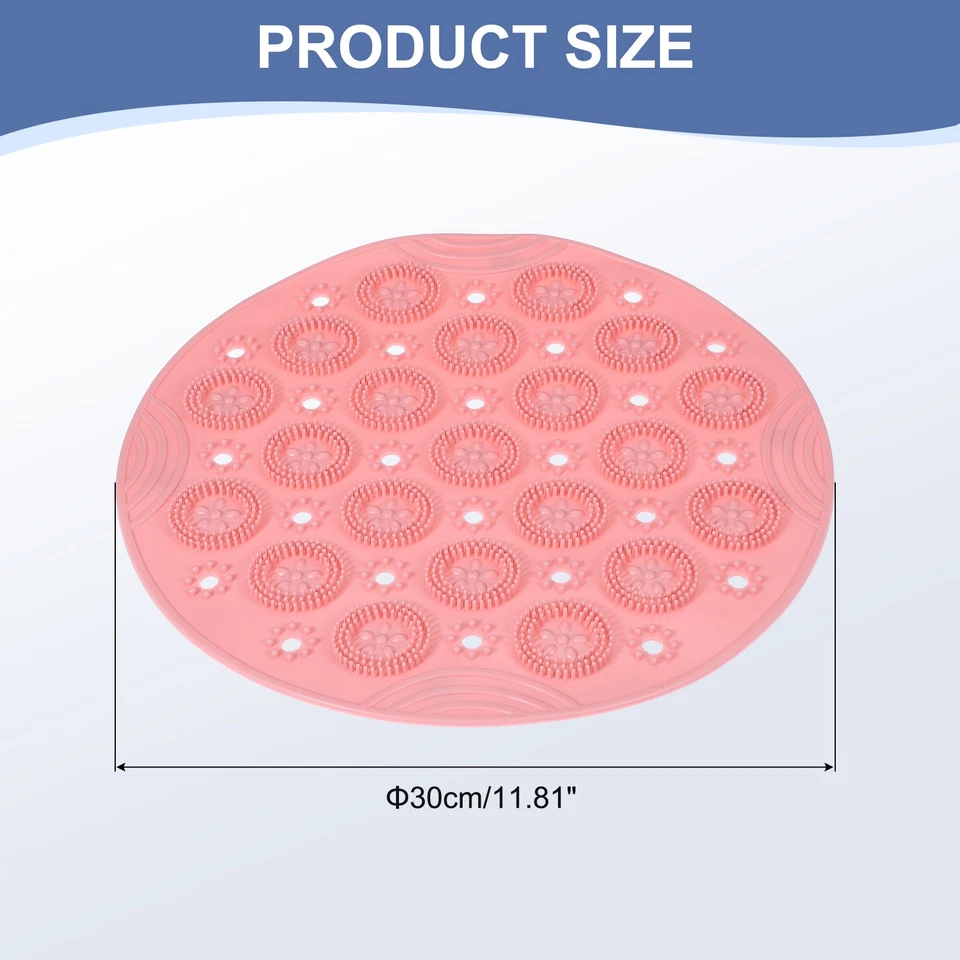 11.81 x 11.81" Round Non-slip Shower Mat with Suction Cup & Drain Hole, Pink - Изображение 2 из 4