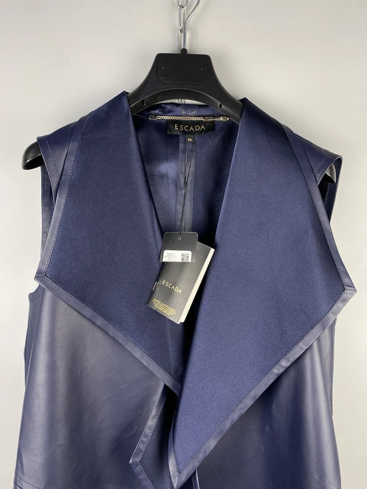 BNWT Escada Luxury Soft Lamb Leather Blue Sleeveless Vest Gilet Size M - Image 3 of 4