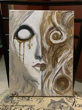 Pop Art Crying Girl Hand Painted Acrylic Canvas 16x20