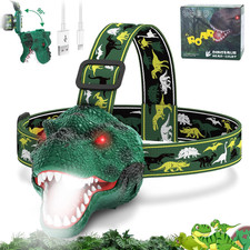 Rechargeable Dinosaur Headlamp for Kids with Roar Sound USB LED Light