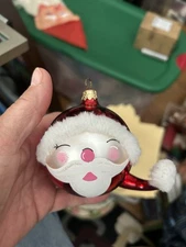 Vintage Hand Blown De Carlini Santa Head Christmas Ornament