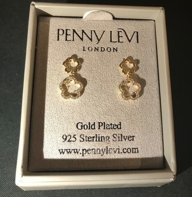 Penny Levi London Ohrringe 925 Silber, vergoldet Kleeblatt Neu in OVP