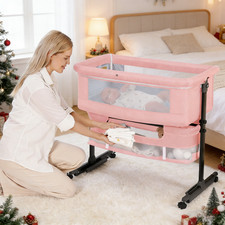 3 in 1 Baby Bassinet Bedside Sleeper with Wheels Adjustable Height Mesh