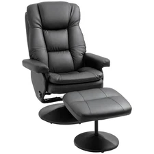 Modern PU Leather Recliner Chair, Living Room Chair w/ Footrest Ottoman, Black