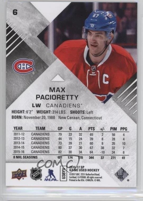 2016-17 SP Game Used Rainbow Player Age /228 Max Pacioretty #6 - Image 2 of 2