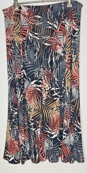 Formation Australia Black leaf print midi elastic waist skirt Sz 14 Women's