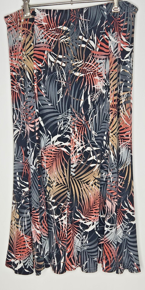 Formation Australia Black leaf print midi elastic waist skirt Sz 14 Women's