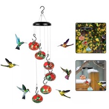 Hand Blown Wind Chimes Hummingbird Feeder Hanging Outdoor Ant Bee Proof