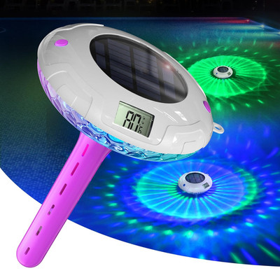 Solar Pool Light with 8 RGBW Color Modes, Easy to Read Thermometer