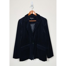 Talbots Velvet Blazer Womens 12 Navy Blue Single Button Lined Stretch Jacket