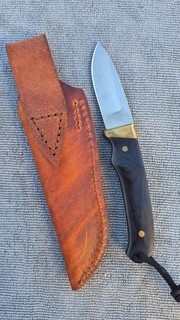 Schrade USA Custom Fixed Blade Knife Ebony Wood Handle Bushcraft Leather Sheath