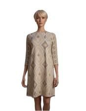 Gretchen Scott Swing Dress Sz S Pockets 3/4 Sleeve Stretch Nuetral Ikat UPF 50+