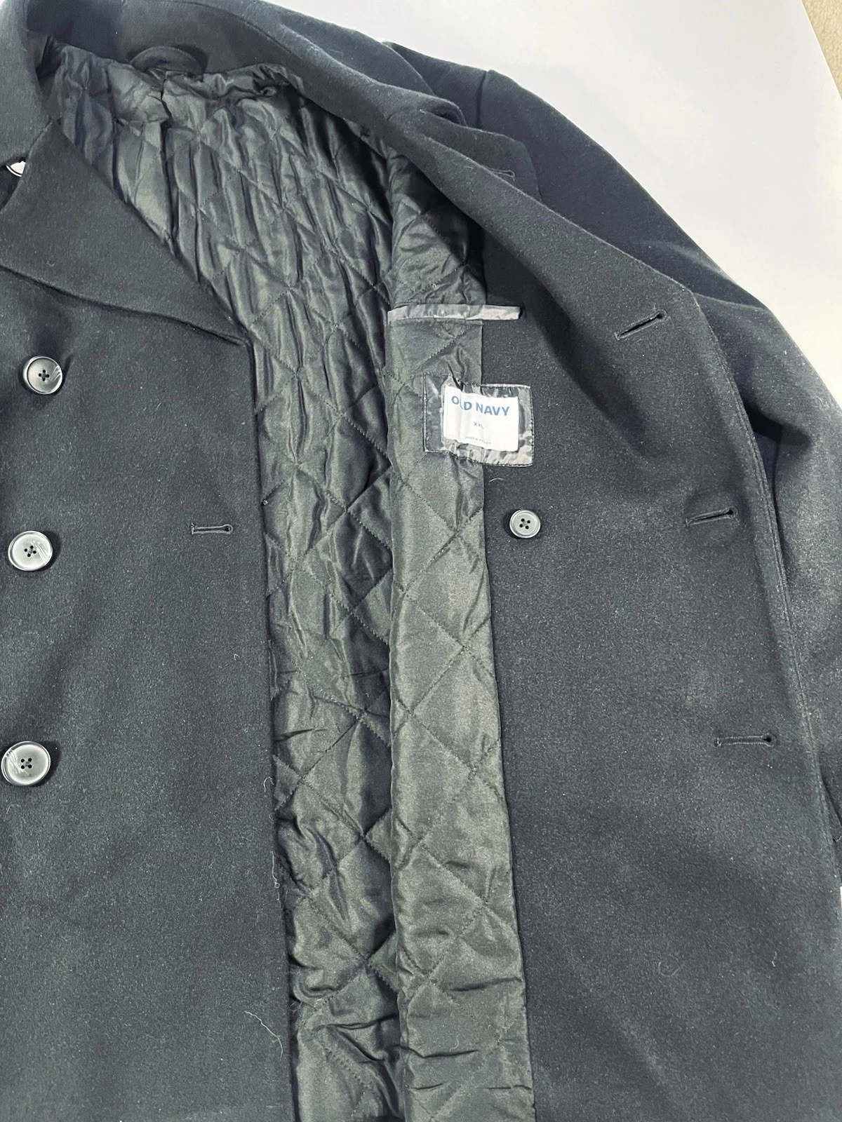 Old Navy Mens XXL Black Peacoat Double Breasted Military Jacket Quilted NWT image 5