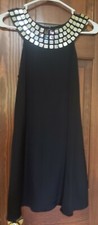 Alice and Olivia Black Lined Silk Dress with Jeweled Collar SMALL