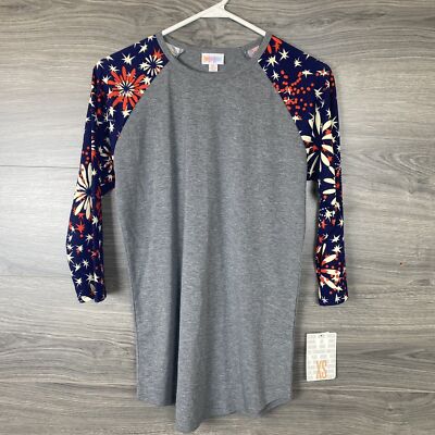 LuLaRoe Randy Baseball 3/4 Sleeve T-shirt Size XS Patriotic Starburst Sleeve
