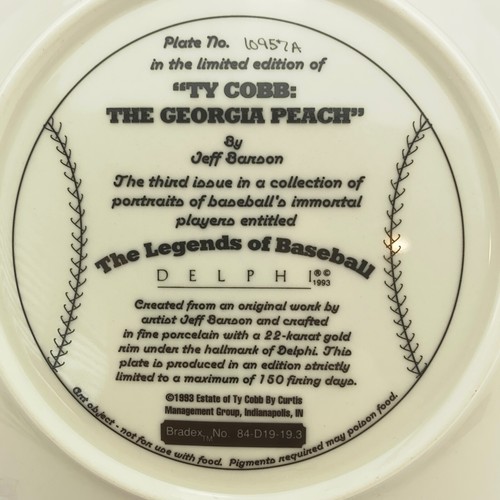 Ty Cobb Georgia Peach Delphi Bradford Exchange Collector Plate w/Card & COA - Picture 7 of 21