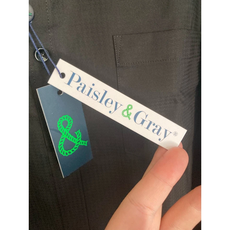 2XL Black Jacquard Button Up Long Sleeve Dress Top Paisley & Gray - Image 3 of 4