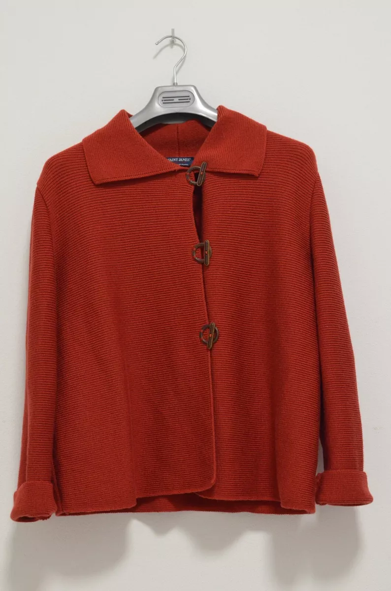 Saint James depuis 1889 Women s Wool Red Cardigan Sweater Knit US 10 UK 14