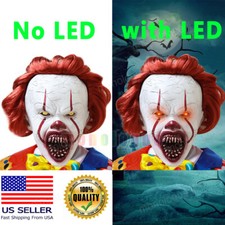 Scary Clown Pennywise IT Full Mask EvilRed Eyes Horror Cosplay Halloween Costume