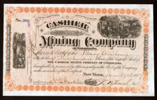 1887 Mammoth Hill Gilpin County Co - Cashier Mining Co EX RARE Stock Certificate