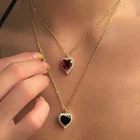 18K Gold Plated Stainless Steel  waterproof Zircon Heart pendant necklace Women