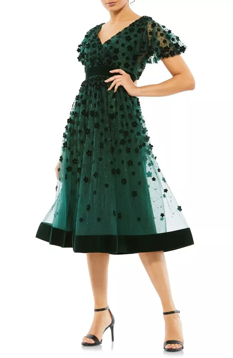 Green floral cocktail dress sales