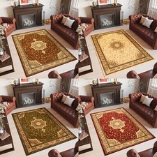 Teppich Klassisch Kurzflor Wohnzimmer Orientalisch Floral Ornament Braun Beige