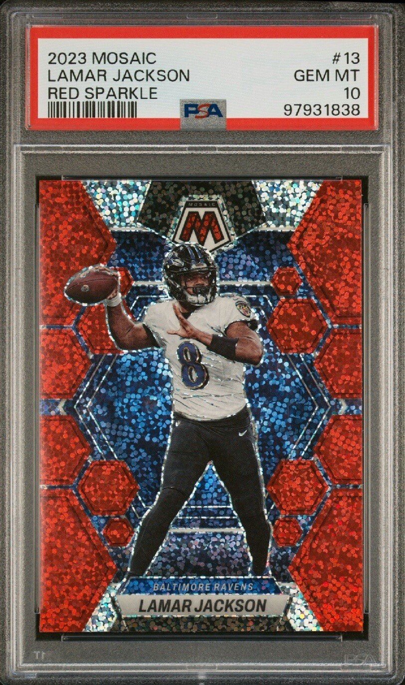 Lamar Jackson 2023 Panini Mosaic Red Sparkle #13 Silver Pack ~ PSA 10 Low Pop 3