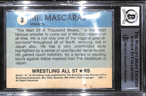 MIL MASCARAS AUTO'D SIGNED 1982 WRESTLING ALL STARS ROOKIE CARD BAS COA WWE HOF - Picture 3 of 3