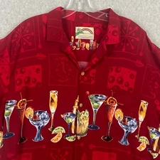 Vintage Paradise Found Shirt XL Tall Red Hawaiian Happy Hour Tropical Magnum P I