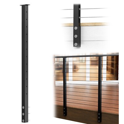 Muzata 1P 42''x2''x2'' Black Level drilled Side Mount Cable Railing Post PF02 BH4L