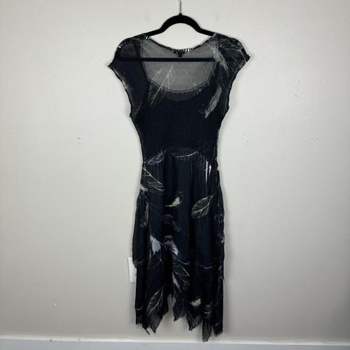 KOMAROV Women's Crinkle Chiffon Layered Floral Feather Print Dress Size M Lined - Picture 6 of 8
