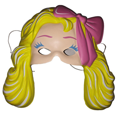 VTG 1990s Mattel Fashion Barbie Costume Mask   Yellow Hair, Pink Bow, Plastic