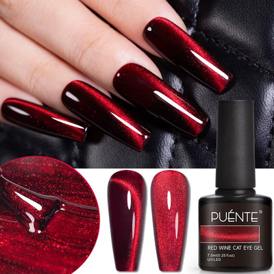 7.5ML Red Wine Cat Magnetic Gel Nail Polish Super Shiny Ruby Red O*