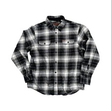 Orvis Men  s Flannel Shirt Large Black White Plaid Cotton Long Sleeve Button