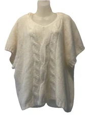 ETERNAL SUNSHINE CREATIONS Ecru Angora Blnd Cable Knit Hoody Poncho SWTR~XL~$240