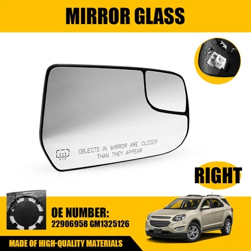 Passenger Side RH Heated Mirror Glass for 2010-2017 Chevy Equinox GMC Terrain